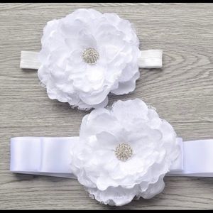 White peony flower headband sash set wedding